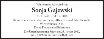 Traueranzeige von Sonja Gajewski von Süddeutsche Zeitung