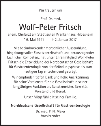 Traueranzeige von Wolf-Peter Fritsch von Süddeutsche Zeitung