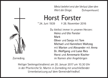 Traueranzeige von Horst Forster von Süddeutsche Zeitung