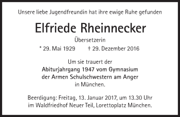 Traueranzeige von Elfriede Rheinnecker von Süddeutsche Zeitung