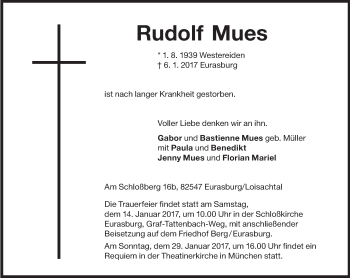 Traueranzeige von Rudolf Mues von Süddeutsche Zeitung
