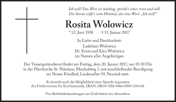 Traueranzeige von Rosita Wolowicz von Süddeutsche Zeitung