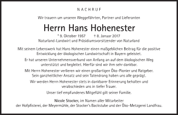 Traueranzeige von Hans Hohenester von Süddeutsche Zeitung