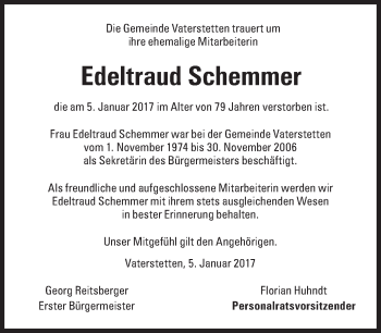 Traueranzeige von Edeltraud Schemmer von Süddeutsche Zeitung