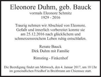 Traueranzeige von Eleonore Duhm von Süddeutsche Zeitung