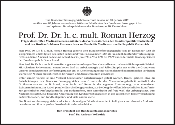 Traueranzeige von Roman Herzog von Süddeutsche Zeitung