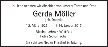 Traueranzeige von Gerda Möller von Süddeutsche Zeitung