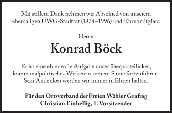 Traueranzeige von Konrad Böck von Süddeutsche Zeitung