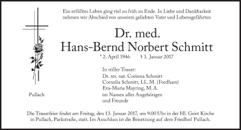 Traueranzeige von Hans-Bernd Norbert Schmitt von Süddeutsche Zeitung