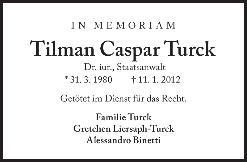  Traueranzeige für Tilman Caspar Turck vom 11.01.2017 aus Süddeutsche Zeitung