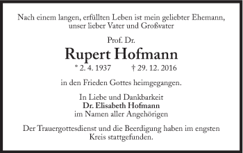 Traueranzeige von Rupert Hofmann von Süddeutsche Zeitung