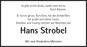 Traueranzeige von Hans Strobel von Süddeutsche Zeitung