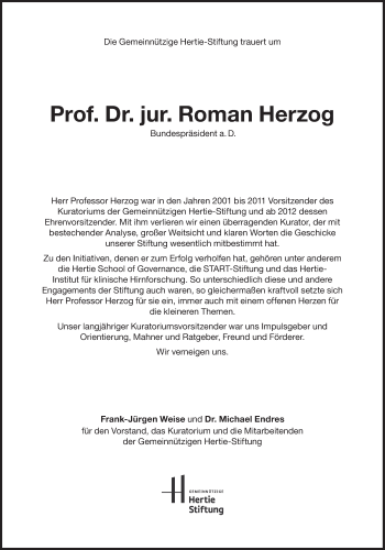 Traueranzeige von Roman Herzog von Süddeutsche Zeitung