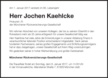 Traueranzeige von Jochen Kaehlcke von Süddeutsche Zeitung