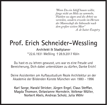 Traueranzeige von Erich Schneider-Wessling von Süddeutsche Zeitung