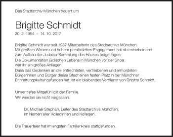 Traueranzeige von Brigitte Schmidt von Süddeutsche Zeitung