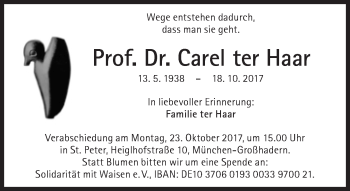 Traueranzeige von Carel ter Haar von Süddeutsche Zeitung