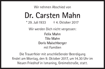 Traueranzeige von Carsten Mahn von Süddeutsche Zeitung