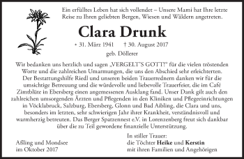 Traueranzeige von Clara Drunk von Süddeutsche Zeitung