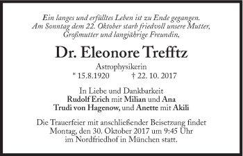 Traueranzeige von Eleonore Trefftz von Süddeutsche Zeitung