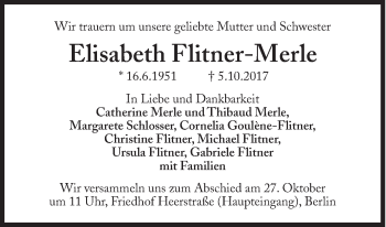 Traueranzeige von Elisabeth Flitner-Merle von Süddeutsche Zeitung