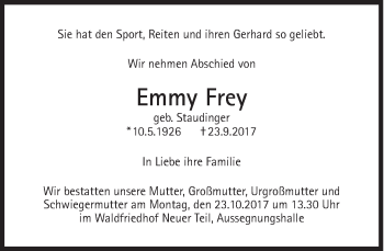 Traueranzeige von Emmy Frey von Süddeutsche Zeitung