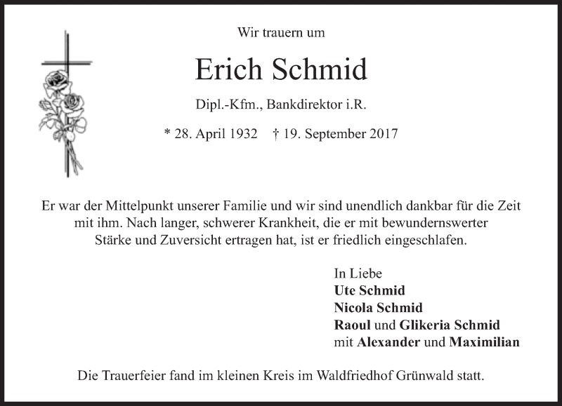  Traueranzeige für Erich Schmid vom 14.10.2017 aus Süddeutsche Zeitung