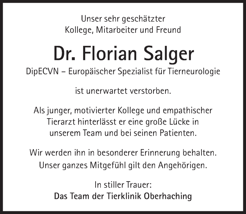  Traueranzeige für Florian Salger vom 07.10.2017 aus Süddeutsche Zeitung