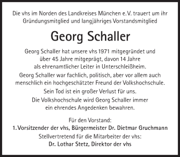 Traueranzeige von Georg Schaller von Süddeutsche Zeitung