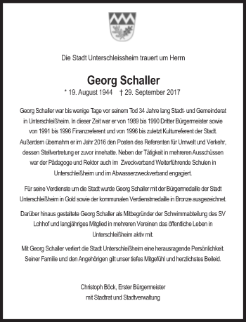 Traueranzeige von Georg Schaller von Süddeutsche Zeitung