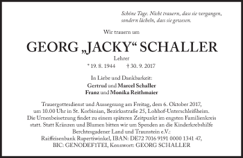 Traueranzeige von Georg Schaller von Süddeutsche Zeitung