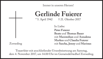 Traueranzeige von Gerlinde Fuierer von Süddeutsche Zeitung