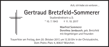 Traueranzeige von Gertraud Bretzfeld-Sommerer von Süddeutsche Zeitung