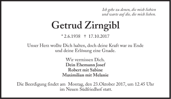 Traueranzeige von Getrud Zirngibl von Süddeutsche Zeitung