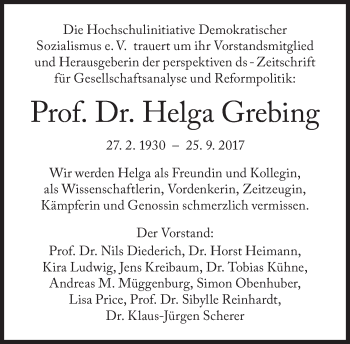 Traueranzeige von Helga Grebing von Süddeutsche Zeitung