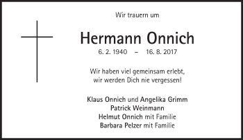 Traueranzeige von Hermann Onnich von Süddeutsche Zeitung