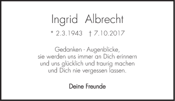 Traueranzeige von Ingrid Albrecht von Süddeutsche Zeitung