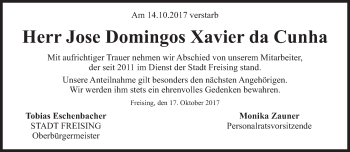 Traueranzeige von Jose Domingos Xavier da Cunha von Süddeutsche Zeitung
