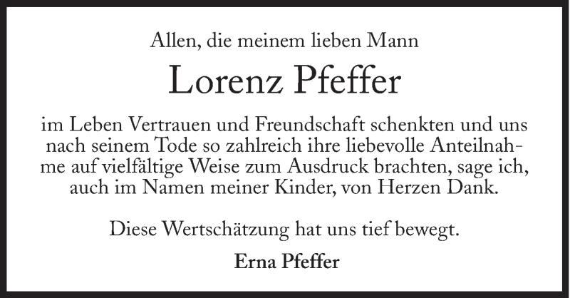  Traueranzeige für Lorenz Pfeffer vom 21.10.2017 aus Süddeutsche Zeitung