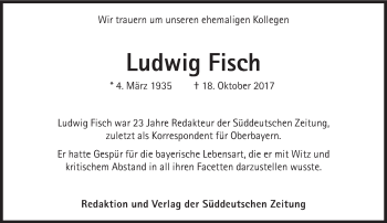 Traueranzeige von Ludwig Fisch von Süddeutsche Zeitung