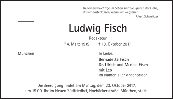 Traueranzeige von Ludwig Fisch von Süddeutsche Zeitung