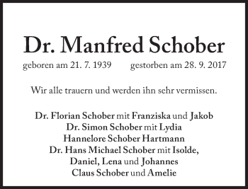 Traueranzeige von Manfred Schober von Süddeutsche Zeitung