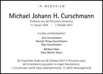 Traueranzeige von Michael Curschmann von Süddeutsche Zeitung