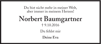Traueranzeige von Norbert Baumgartner von Süddeutsche Zeitung