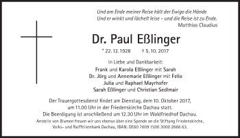 Traueranzeige von Paul Eßlinger von Süddeutsche Zeitung