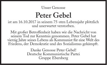 Traueranzeige von Peter Gebel von Süddeutsche Zeitung