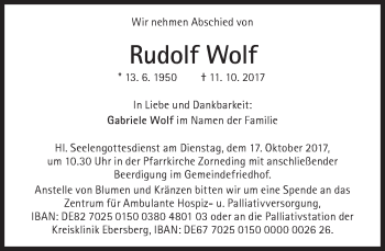 Traueranzeige von Rudolf Wolf von Süddeutsche Zeitung