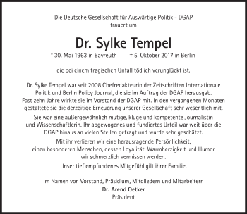 Traueranzeige von Sylke Tempel von Süddeutsche Zeitung