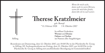 Traueranzeige von Therese Kratzlmeier von Süddeutsche Zeitung