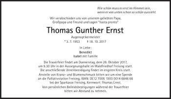 Traueranzeige von Thomas Gunther Ernst von Süddeutsche Zeitung